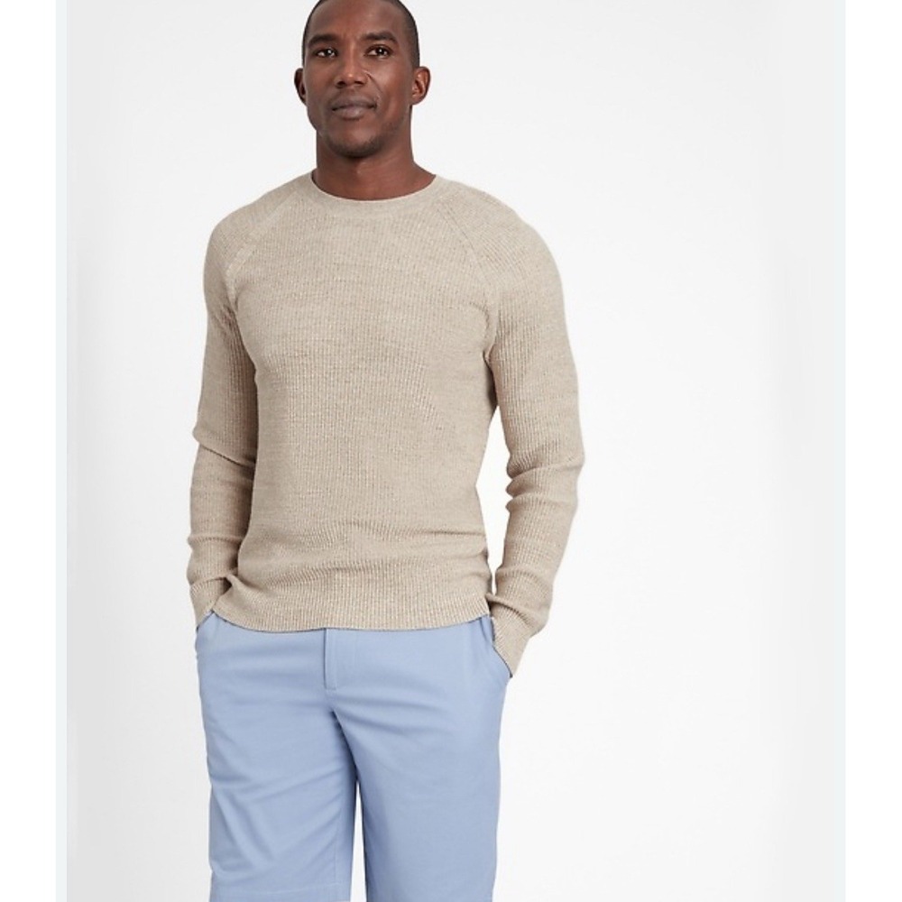 BANANA REPUBLIC Sweater Men Sz XL Cotton Linen Blend Raglan Sleeve Pullover Sand